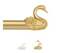 TANGWIN Gold Farmhouse Curtain Rods for Windows:18-45 Inch Adjustable Curtain Rod for Bedroom Living Room,Heavy Duty Decorative Rustic Drapery Rods with Vintage Swan Finials Easy Install,Brass Gold