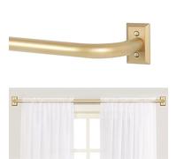 TANGWIN Gold Wrap Around Curtain Rods 72 to 144":Blackout Heavy Duty Adjustable Long Window Curtain Rod Room Darkening,Modern Industrial Curved French Return Metal Drapery Rods Easy Install,Brass Gold