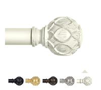 TANGWIN White Farmhouse Curtain Rods for Windows:18-60" Heavy Duty Adjustable Curtain Rod for Bedroom Living Room,Boho Decorative Rustic Drapery Rods with Vintage Coastal Texture Finials,Antique White