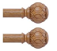TANGWIN Window Curtain Rod, 48-84 Inch, Adjustable 1 Inch Diameter Curtain Rods, Wood Net Textured Finials, Single Curtain Rods, 2 Pack, 36-88 Inch, Brown Wood