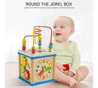 Tangxi Activity Cube Baby Early Educational Wooden Bead Maze Shape Sorter, Fine Manual Control + Visual Tracking, Multicolored Wood, 16 * 16 * 30cm, Ideal for Shape Cognitive Development (As Show)