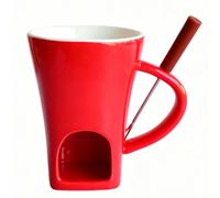 Tangxi Fondue Cup Set, Compact Ceramic Melting Pot 130ml (Red) | Slip proof handle, Versatile usage, Great for cheese, Ideal for romantic evenings