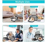 Tangxi Pet Carrier Portable Foldable Cat Backpack Breathable Crate for Small Medium Large Size Indoor Outdoor Activities Grey with Blue Wrap (L)