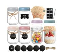TANGYANGNY® Overnight Oats Jars, 6 Pack 480ml, Clear Mason Jar with Screw Lid, Reusable Meal Prepare Glass Jar, Ideal for Homemade Jam, Preserving, Salad. Multiple Free Decorative Stickers