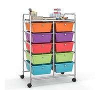 TANGZON 10 Drawers Storage Cart, Rolling Utility Cart with Lockable Wheels, Multipurpose Mobile Organizer Trolley for Home Office Stationery Beauty & Salon (Muticolor)