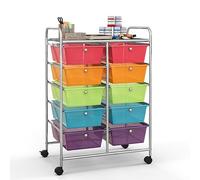 TANGZON 10 Drawers Storage Cart, Rolling Utility Cart with Lockable Wheels, Multipurpose Mobile Organizer Trolley for Home Office Stationery Beauty & Salon (Rainbow)