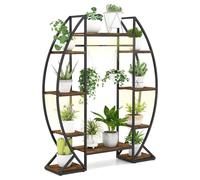 TANGZON 10 Tier Plant Stand, Curved Moon Shape Ladder Plant Shelf with Grow Lights, Hooks & Anti-tipping Kit, Metal Frame Tall Flower Pot Display Rack for Home Living Room Garden Balcony