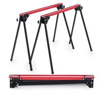 TANGZON 1000KG Folding Saw Horses Twin Pack, 2PCS Heavy Duty Workbench Metal Trestle Stands with 2 x 4 Support Arms, Portable Sawhorses Pair(Black+Red,97 x 47 x 76 cm)