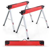 TANGZON 1000KG Folding Saw Horses Twin Pack, 2PCS Heavy Duty Workbench Metal Trestle Stands with 2 x 4 Support Arms, Portable Sawhorses Pair（Black+Red,106 x 59 x 76 cm)