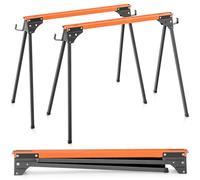 TANGZON 1000KG Folding Saw Horses Twin Pack, 2PCS Heavy Duty Workbench Metal Trestle Stands with 2 x 4 Support Arms, Portable Sawhorses Pair(Black+Orange,97 x 47 x 76 cm)