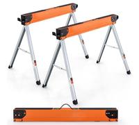 TANGZON 1000KG Folding Saw Horses Twin Pack, 2PCS Heavy Duty Workbench Metal Trestle Stands with 2 x 4 Support Arms, Portable Sawhorses Pair（Black+Orange,106 x 59 x 76 cm)