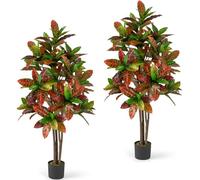 TANGZON 100CM/150CM Artificial Croton Tree, Tall Fake Croton Palm Tree with Real Wood Trunks, Colorful Variegated Leaves & Nursery Pot, Potted Faux Plant for Home Office Decoration (2, 150CM)