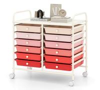 TANGZON 12 Drawers Storage Cart, Rolling Utility Cart with Lockable Wheels, Multipurpose Mobile Trolley Organizer for Home Office Stationery Beauty Salon (Gradient Pink)