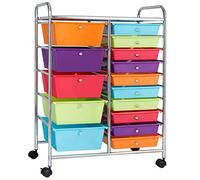 TANGZON 15 Drawers Storage Cart, Multipurpose Mobile Organizer with Lockable Wheels, Utility Rolling Trolley for Home Office Stationery Beauty & Salon (63x37x87cm, Rainbow)