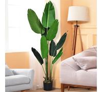 TANGZON 160CM/193CM Artificial Banana Tree, Faux Bird of Paradise Palm Tree in Pot with 10/8 Leaves, Indoor Outdoor Decorative Evergreen Potted Fake Plants for Home Office Porch Garden (1, 160CM)