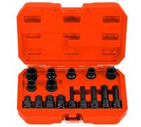 TANGZON 16PCS Brake Calipers Socket Set, 1/2 Inch Drive Master Deep Impact Socket Set, Drive Wrench Brake Adjusting Tool Kit, Compatible with Engines and Hubs of Most Car Brands (Orange)