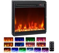 TANGZON 19" Recessed Electric Fireplace, Wall Mounted Freestanding Fire Heater with Flame Colors, Brightness, Remote Control & Thermostat (19", 1500W-1600W, 8 Flame Color, 3 Brightness, with Crystals)
