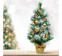 TANGZON 2/3/4FT Mini Christmas Tree,Tabletop Artificial Xmas Tree with Base, Xmas Home Party Decoration for Indoor（2FT/60cm,White+Green with Ornaments)