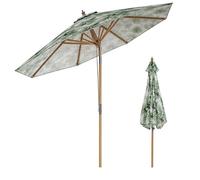 TANGZON 2.7M Garden Parasol Umbrella, Bamboo Umbrella with Push Button Tilt, Pulley Rope Lift, Vented Top, 8 Sturdy Ribs, Outdoor Height Adjustable Sun Shade for Garden, Yard, Pool, Green Leaves