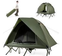 TANGZON 2-Person Camping Tent, Outdoor Off Ground Elevated Tent with Bed Cot, Wheeled Bag, Waterproof Rainfly & 2 Mesh Doors, Folding Camping Cot Combo for Hiking Picnic (Round, 194 x 145 x 150 cm)