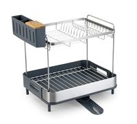 TANGZON 2 Tier Dish Drainer Rack, Stainless Steel Dish Drying Rack with Utensil Holder, 360°Swivel Expendable Spout & Anti-slip Legs, Space-Saving Draining Organizer for Kitchen Countertop