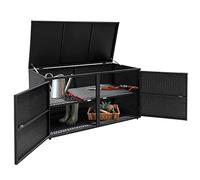 TANGZON 2-Tier Garden Storage Box, 2-Way Opening Rattan Deck Box Chest with Flip-Top Lid, Outdoor Weatherproof Storage Organiser with Metal Frame for Toy Cushion Poolside Patio Balcony (Black)
