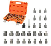 TANGZON 27PCS Screw Extractor Set Easy Out Bolt Remover Kit | Cr-Mo Steel Multi-Spline Extractors, 1/8-7/8 in Sizes, 3/8 in Drive, 2 Adapters, Orange Storage Case