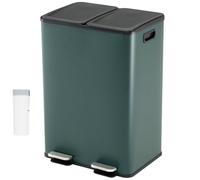 TANGZON 2x30L Recycling Pedal Bin, Double Kitchen Waste Bin with Plastic Inner Bucket, Soft Closure & Deodorant Boxes, Fingerprint Proof Airtight Stainless Steel Trash Can (Dark Green with Trash Bags)