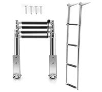 TANGZON 3/4-Step Pontoon Boat Ladder, Folding Telescoping Rear Entry Inboard Ladder, Heavy Duty Stainless Steel Swimming Dock Ladder with 225kg Weight Capacity(4-step, without Platform & Handrails)