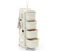 TANGZON 3/4-Tier Storage Trolley, Rolling Storage Cart with Pegboards, 6 Hooks, Locking Wheels & Handles, Multipurpose Plastic Utility Cart for Home Kitchen Office Bathroom Bedroom (4-Tier,38x32x86cm)