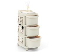 TANGZON 3/4-Tier Storage Trolley, Rolling Storage Cart with Pegboards, 6 Hooks, Locking Wheels & Handles, Multipurpose Plastic Utility Cart for Home Kitchen Office Bathroom Bedroom (3-Tier,38x32x68cm)