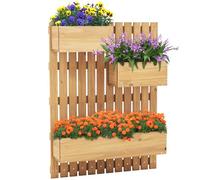 TANGZON 3-Box Wooden Raised Garden Bed with Trellises, Elevated Planter Box Set with Drainage Hole, Fabric Liners & Hanging Hooks, Indoor Outdoor Wall-Mounted Plant Container for Vine Flower Climbing