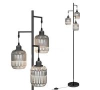 TANGZON 3-Light Floor Lamp, Industrial Metal Standing Lamp with E27 Sockets, Cage Lampshades & Foot Switch, Tall Tree Torchiere Floor Light for Living Room Bedroom Office (Paper Woven Shades, Black)