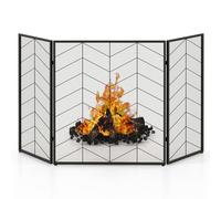 TANGZON 3 Panel Folding Fire Guard, 132 x 79cm Heavy-Duty Metal Mesh Spark Flame Guard with Decorative Pattern, Indoor Outdoor Fireplace Screen Fence for Coal Firing Stove Grill