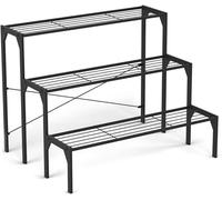 TANGZON 3-Tier Metal Plant Stand, Heavy Duty Ladder Shelf Potted Plants Display Rack, Indoor Outdoor Premium Flower Pot Holder for Garden Balcony Patio Backyard