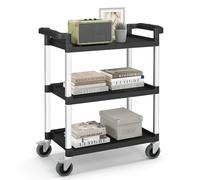 TANGZON 3 Tier Service Cart, Rolling Tool Trolley with Locking Wheels & 2 Handles, Utility Trolley Cart for Workshop Garage, 150KG Load Capacity (Aluminum+PP, Black+Silver, 80 x 41 x 97 cm)