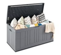 TANGZON 300L/400L Garden Storage Box, Waterproof Outdoor Storage Deck Box with Lockable Lid, Patio Deck Boxes Storage Bin for Cushions Pillows Pool Supplies Tools Sports Equipment (Grey, 300L)