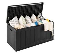 TANGZON 300L/400L Garden Storage Box, Waterproof Outdoor Storage Deck Box with Lockable Lid, Patio Deck Boxes Storage Bin for Cushions Pillows Pool Supplies Tools Sports Equipment (Black, 300L)