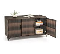 TANGZON 318L Garden Deck Box, 3 Door Patio Cabinet Container with Removable Shelves, Indoor Outdoor Large Storage Box for Pillows, Cushions, Tools (Mix Brown)