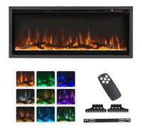 TANGZON 36"/42"/50" Electric Fireplace, Wall Mounted Recessed Freestanding Fireplace Heater with Log & Crystal Decor, 9 Flame Colors, 5 Brightness, Remote Control & 8H Timer (106 x 14 x 45cm)