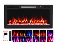 TANGZON 36”/42” Electric Fireplace, Wall Mounted/Recessed Fire Heater with 12 Flame Colors & Ember Bed Colors, 5 Brightness, Remote Control & 12H Timer, Compatible with Alexa Google (36”/91cm)
