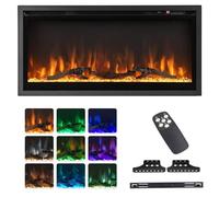TANGZON 36"/91cm Electric Fireplace, Wall Mounted Recessed Freestanding Fireplace Heater with Log & Crystal Decor, 9 Flame Colors, 5 Brightness, Remote Control, 8H Timer & Thermostat, 750W/1500W