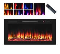 TANGZON 36” Electric Fireplace, Wall Mounted/Recessed Fire Heater with 7 Flame Color & 12 Ember Bed Colors, 5 Brightness, Sleep Mode, Child Lock, Remote Control & 1-8H Timer