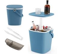 TANGZON 3kg Portable Ice Bucket Table with Handle, 15L 3-in-1 Side Table Beer Cooler, Outdoor Patio Furniture (Blue)
