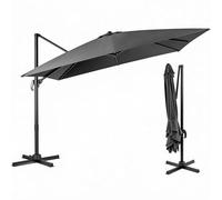TANGZON 3M Cantilever Garden Parasol, Heavy Duty Offset Patio Umbrella with Crank Handle, Cross Base & 360°Rotation, Outdoor Square Hanging Sun Shade Roma Umbrella (Beige)