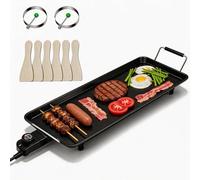 TANGZON 48cm Electric Griddle, Compact Teppanyaki Grill with Adjustable Temperature, Nonstick Surface, Insulated Handles & Drip Tray, Indoor Outdoor Tabletop BBQ Grill for Party, Camping & RV