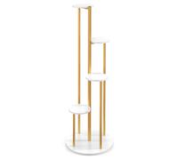 TANGZON 5-Tier Corner Plant Stand, Tall Plant Pot Display Stand Holder with Anti-Slip Pads, Indoor Outdoor Metal Flower Rack Ladder Shelf for Home Office Garden Balcony Decor (White + Golden)