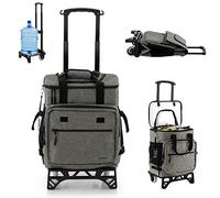 TANGZON 50-Can/40L Large Rolling Cooler, Leakproof & Waterproof Insulated Soft Cooler with Adjustable Handle & Extendable Base, 3-In-1 Collapsible Cooler Trolley for Camping Picnic Fishing (Grey)