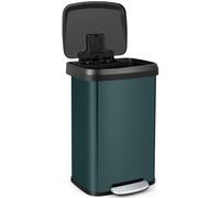 TANGZON 50L Recycling Pedal Bin, Stainless Steel Kitchen Bin (Dark Green) | Soft Close Lid, Deodorant Box, Handle & Non-Slip Base, Hands-Free Fingerprint-Proof Waste Separation Trash Can