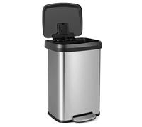 TANGZON 50L Recycling Pedal Bin, Stainless Steel Kitchen Bin (Silver) | Soft Close Lid, Deodorant Box, Handle & Non-Slip Base, Hands-Free Fingerprint-Proof Waste Separation Trash Can